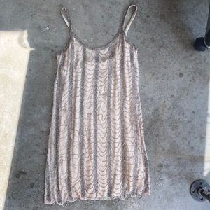 Beaded Flapper Mini Dress Cream Blush Silk 0-2